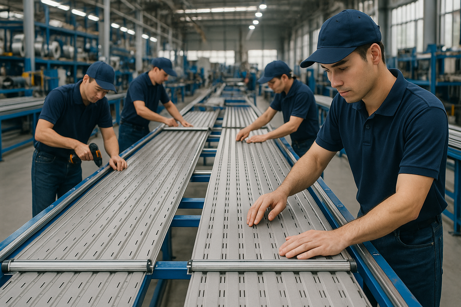 Công nhân tại nhà máy Alumdoor đảm bảo chất lượng cửa cuốn.